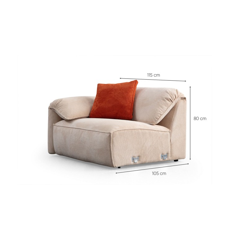 Γωνιακός Καναπές - Flamingo Corner 2 (L1+O1+C+O2+1,5R) Χρώμα Cream Πορτοκαλί - 335x405x105εκ