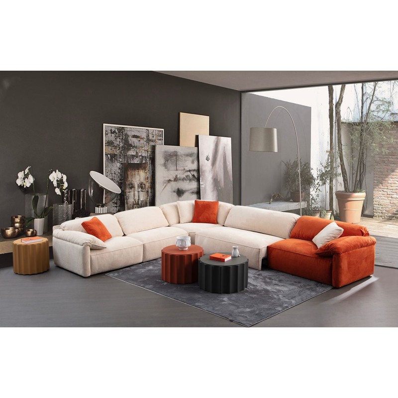 Γωνιακός Καναπές - Flamingo Corner 2 (L1+O1+C+O2+1,5R) Χρώμα Cream Πορτοκαλί - 335x405x105εκ