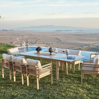 Garden Table & Chairs Set (8 Pieces) Venedik Ceramic Beige