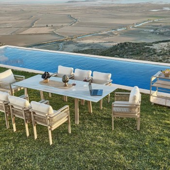 Garden Table & Chairs Set (8 Pieces) Venedik Ceramic Beige