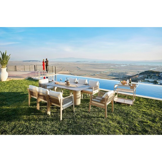Garden Table & Chairs Set (8 Pieces) Toscana Ceramic Beige
