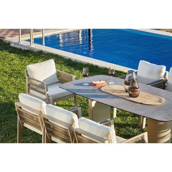 Garden Table & Chairs Set (8 Pieces) Toscana Ceramic Beige