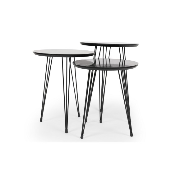 Nesting Table (3 Pieces) Siyah Mermer Desenli 3Lü Tel Ayaklı Yuvarlak Zigon Sehpa Grey
Black