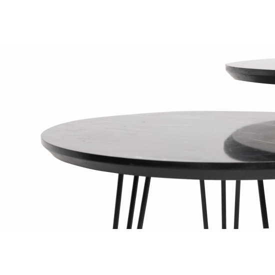 Nesting Table (3 Pieces) Siyah Mermer Desenli 3Lü Tel Ayaklı Yuvarlak Zigon Sehpa Grey
Black