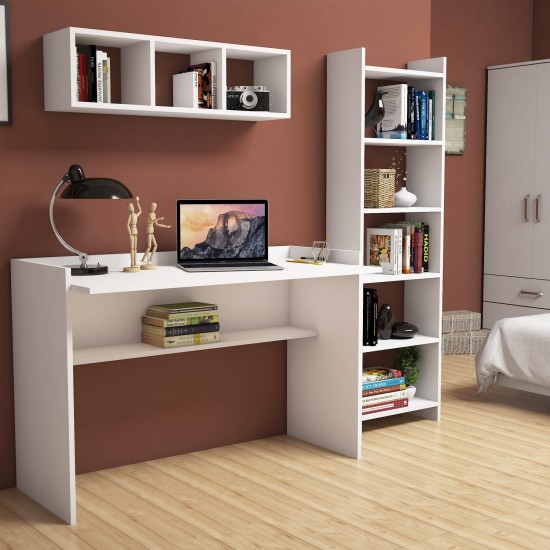 Hanah Home Study Desk & Bookshelf Hera White