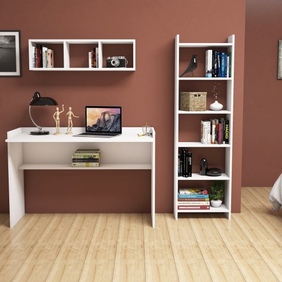 Hanah Home Study Desk & Bookshelf Hera White