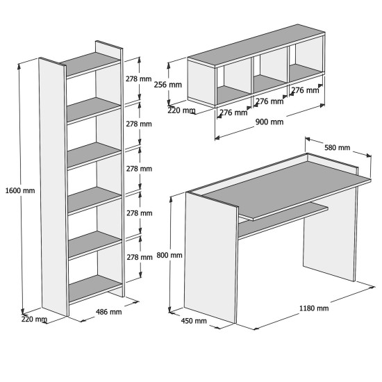 Hanah Home Study Desk & Bookshelf Hera White