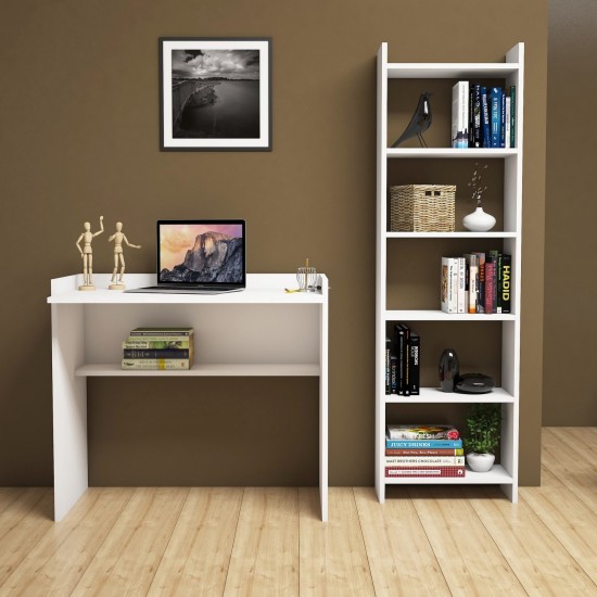 Hanah Home Study Desk & Bookshelf Karma White