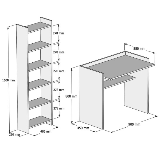 Hanah Home Study Desk & Bookshelf Karma White