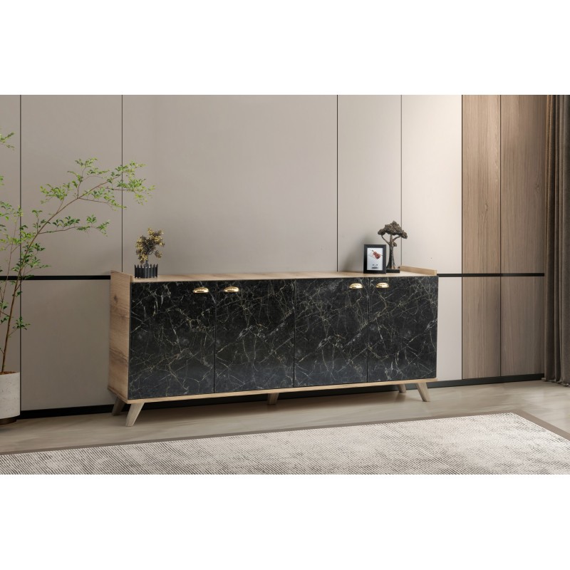 Μπουφές Sumer 180x41x77,8εκ H3030 Χρώμα Δρυς και Υφή Μαρμάρου