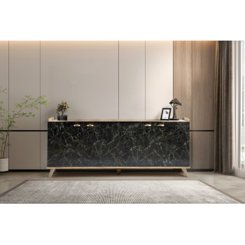 Μπουφές Sumer 180x41x77,8εκ H3030 Χρώμα Δρυς και Υφή Μαρμάρου