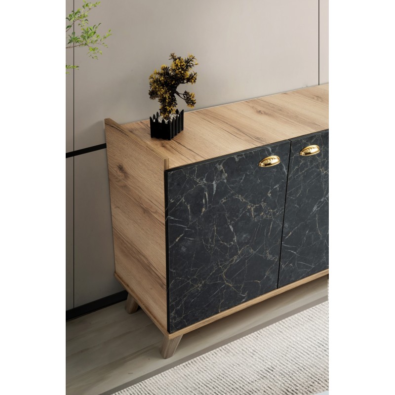 Μπουφές Sumer 180x41x77,8εκ H3030 Χρώμα Δρυς και Υφή Μαρμάρου
