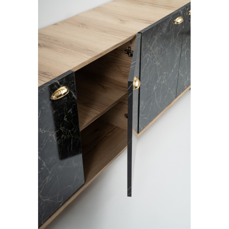 Μπουφές Sumer 180x41x77,8εκ H3030 Χρώμα Δρυς και Υφή Μαρμάρου