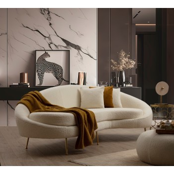 Τριθέσιος Καναπές Eses - Χρώμα Cream με Μπουκλέ Ύφασμα - 255x120x85εκ