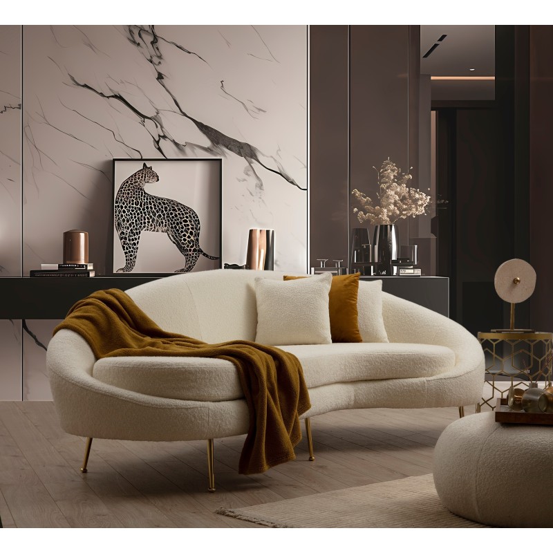 Τριθέσιος Καναπές Eses - Χρώμα Cream με Μπουκλέ Ύφασμα - 255x120x85εκ