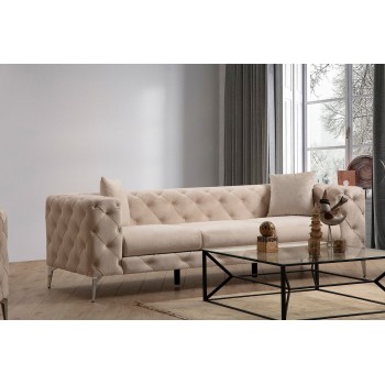 Καναπές Chesterfield 3θέσιος Como 237x90x70εκ - Ecru 