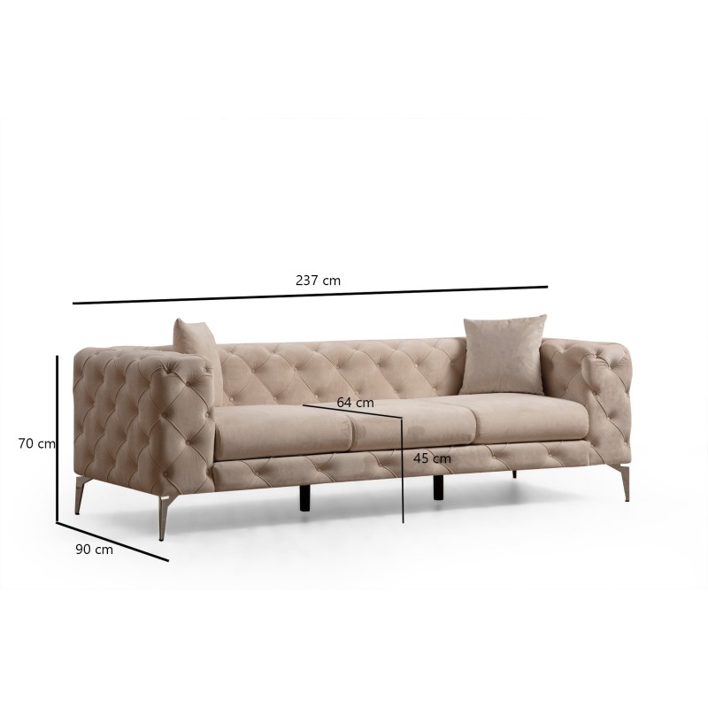 Καναπές Chesterfield 3θέσιος Como 237x90x70εκ - Ecru