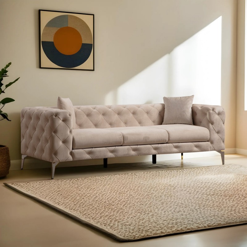 Καναπές Chesterfield 3θέσιος Como 237x90x70εκ - Ecru