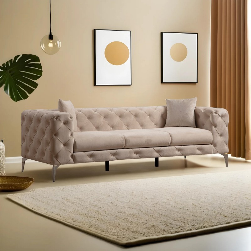 Καναπές Chesterfield 3θέσιος Como 237x90x70εκ - Ecru