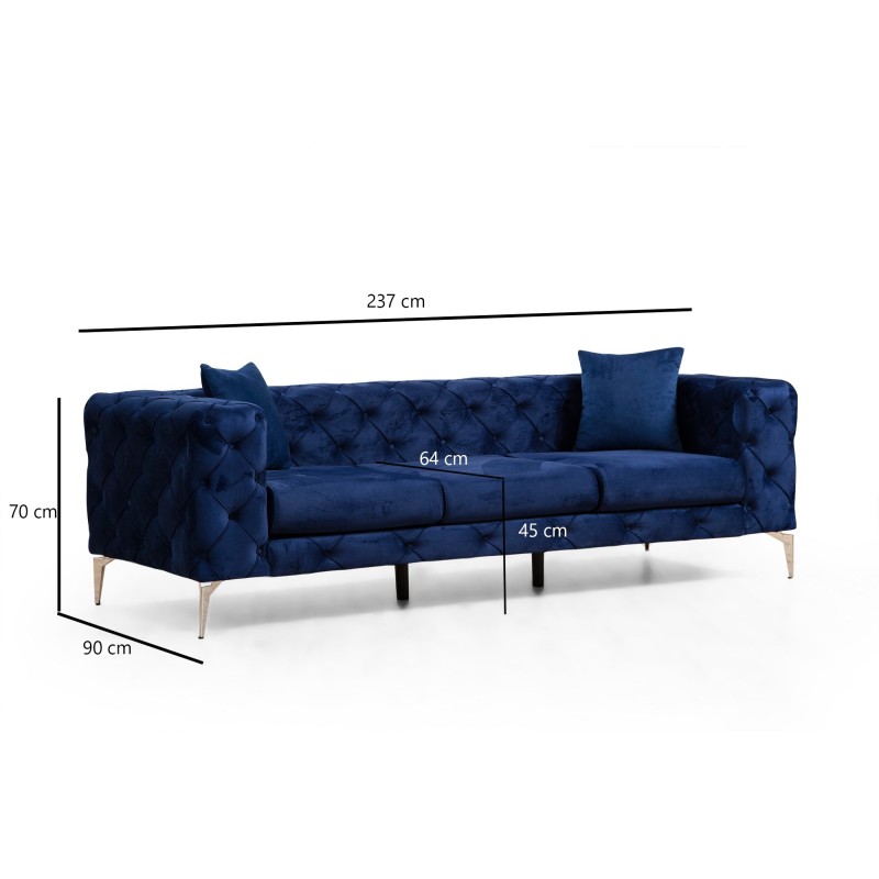Καναπές Chesterfield 3θέσιος Como 237x90x70εκ - Navy Blue