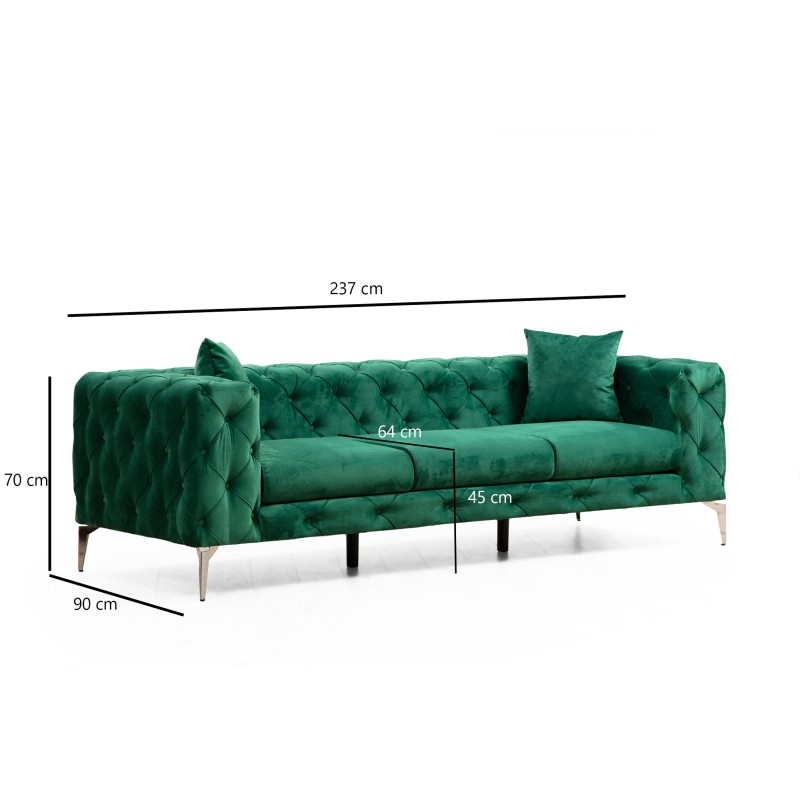 Καναπές Chesterfield 3θέσιος Como 237x90x70εκ - Green