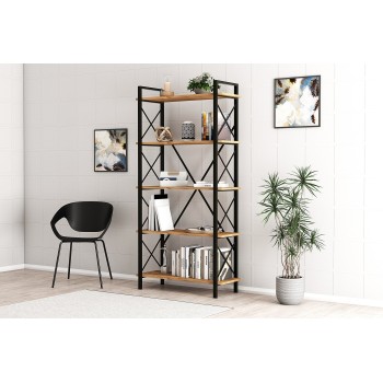 Βιβλιοθήκη - Nero Elit - Χρώμα Atlantic Πεύκο & Μαύρο - 100x34x180εκ