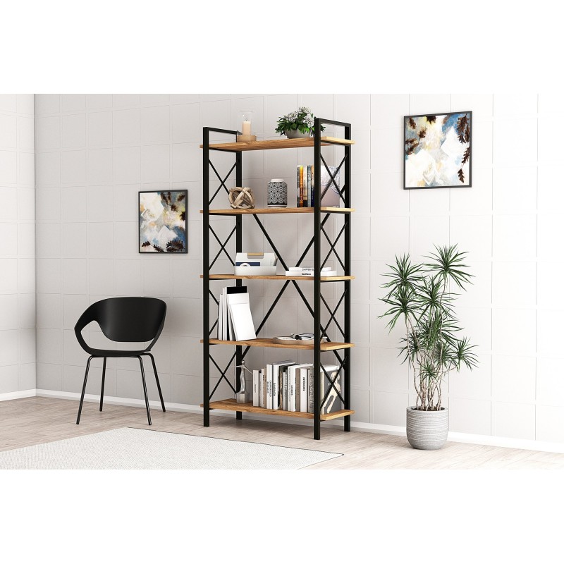 Βιβλιοθήκη - Nero Elit - Χρώμα Atlantic Πεύκο & Μαύρο - 100x34x180εκ