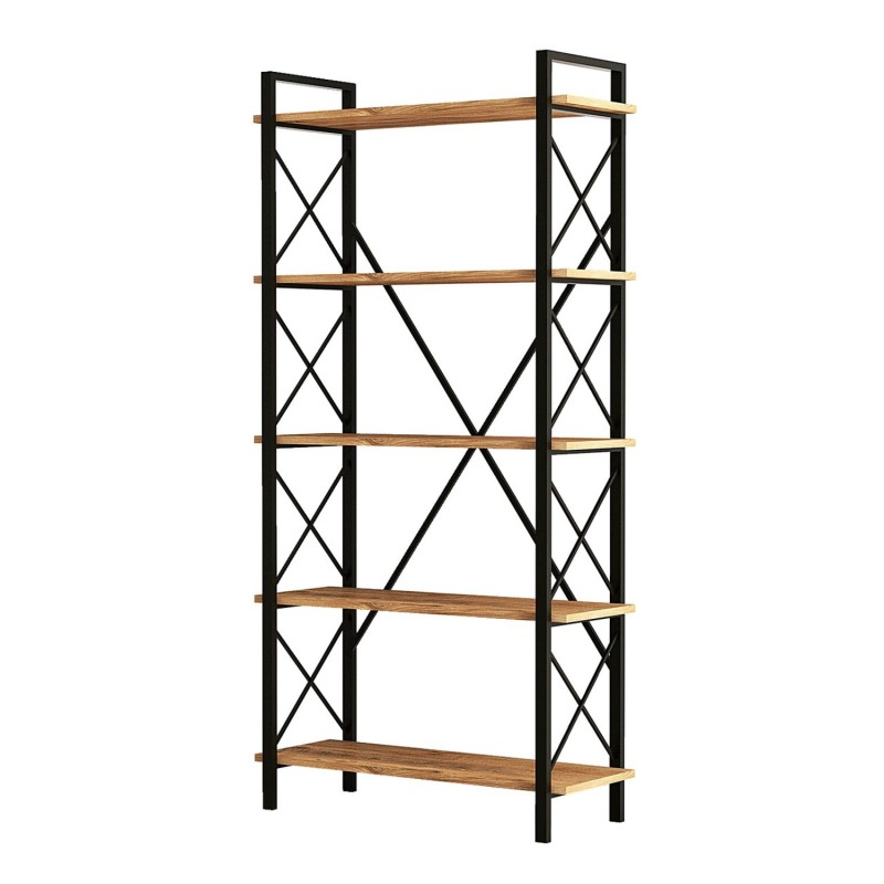 Βιβλιοθήκη - Nero Elit - Χρώμα Atlantic Πεύκο & Μαύρο - 100x34x180εκ