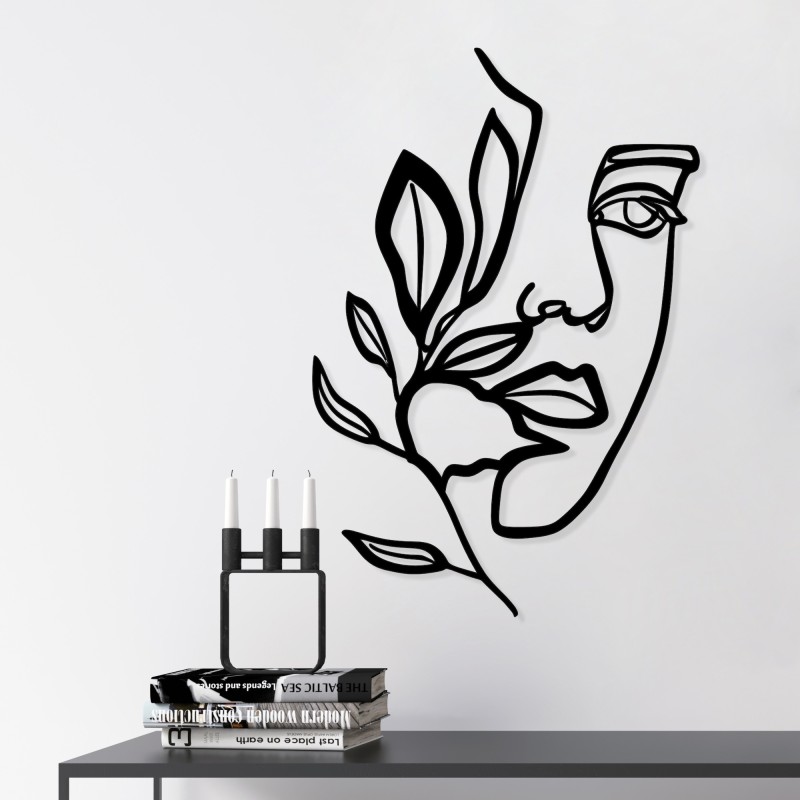 Wallxpert Decorative Metal Wall Accessory Woman Face Behind The Branch Black