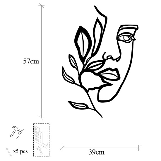 Wallxpert Decorative Metal Wall Accessory Woman Face Behind The Branch Black