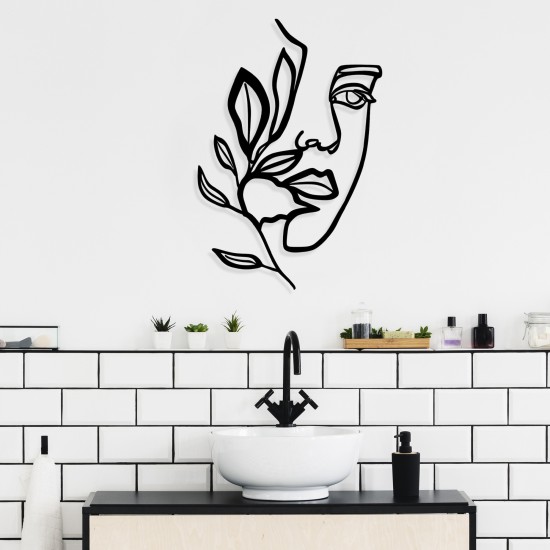 Wallxpert Decorative Metal Wall Accessory Woman Face Behind The Branch Black