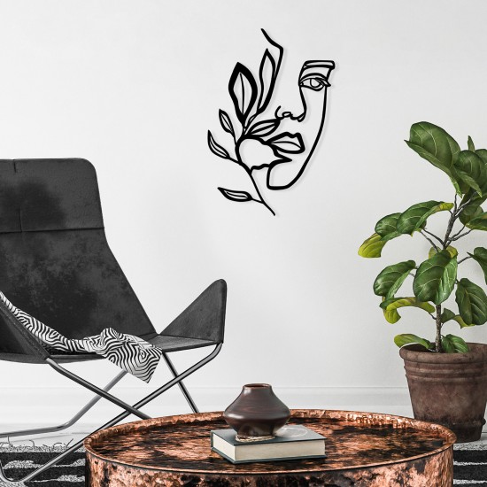 Wallxpert Decorative Metal Wall Accessory Woman Face Behind The Branch Black