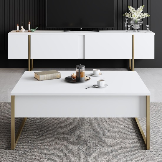Έπιπλο Τηλεόρασης LUXE - Χρώμα Λευκό Χρυσό -180x50x30εκ