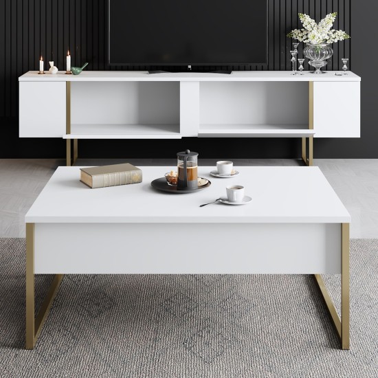 Έπιπλο Τηλεόρασης LUXE - Χρώμα Λευκό Χρυσό -180x50x30εκ