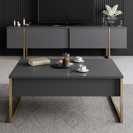 Τραπέζι Σαλονιού - Luxe - Χρώμα Ανθρακί & Χρυσό - 90x60x40εκ Τραπέζι Σαλονιού - Luxe - Χρώμα Ανθρακί & Χρυσό - 90x60x40εκ