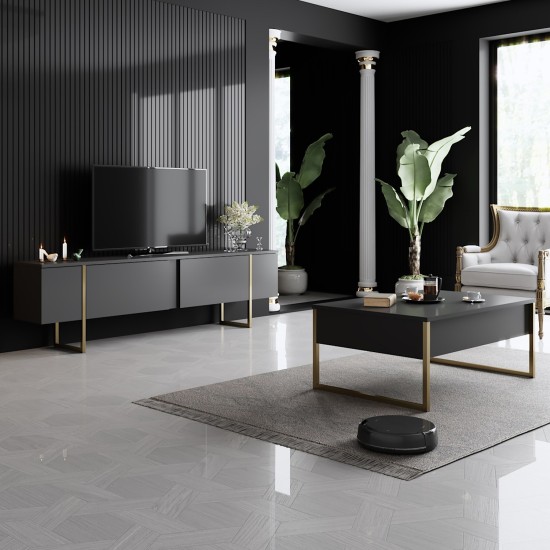 Τραπέζι Σαλονιού - Luxe - Χρώμα Ανθρακί & Χρυσό - 90x60x40εκ Τραπέζι Σαλονιού - Luxe - Χρώμα Ανθρακί & Χρυσό - 90x60x40εκ