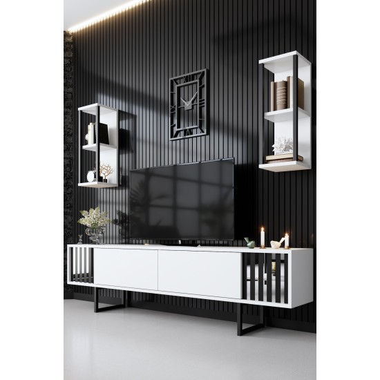 Σύνθεση Τηλεόρασης - Chrome Line - Χρώμα Λευκό Μαύρο - 180x30x48εκ Σύνθεση Τηλεόρασης - Chrome Line - Χρώμα Λευκό Μαύρο - 180x30x48εκ