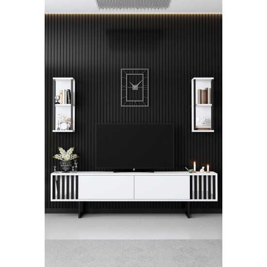 Σύνθεση Τηλεόρασης - Chrome Line - Χρώμα Λευκό Μαύρο - 180x30x48εκ Σύνθεση Τηλεόρασης - Chrome Line - Χρώμα Λευκό Μαύρο - 180x30x48εκ