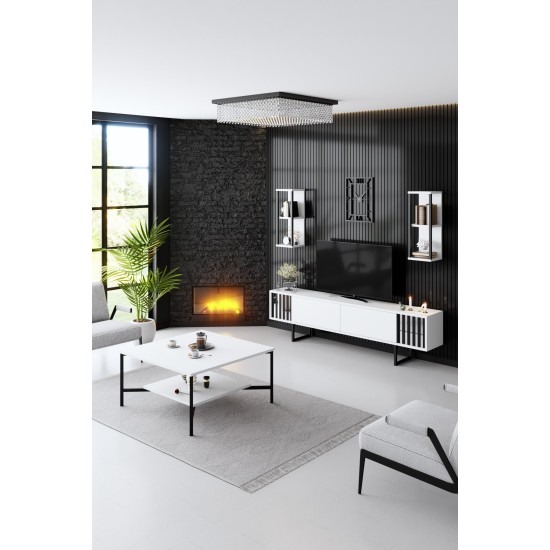 Σύνθεση Τηλεόρασης - Chrome Line - Χρώμα Λευκό Μαύρο - 180x30x48εκ Σύνθεση Τηλεόρασης - Chrome Line - Χρώμα Λευκό Μαύρο - 180x30x48εκ