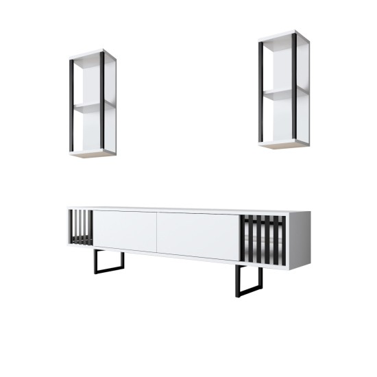 Σύνθεση Τηλεόρασης - Chrome Line - Χρώμα Λευκό Μαύρο - 180x30x48εκ Σύνθεση Τηλεόρασης - Chrome Line - Χρώμα Λευκό Μαύρο - 180x30x48εκ