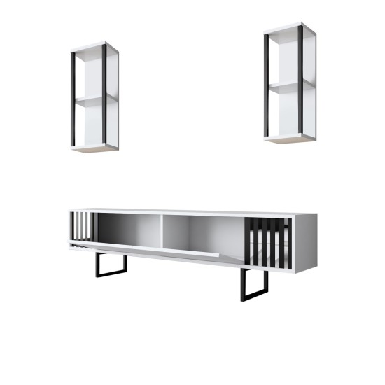 Σύνθεση Τηλεόρασης - Chrome Line - Χρώμα Λευκό Μαύρο - 180x30x48εκ Σύνθεση Τηλεόρασης - Chrome Line - Χρώμα Λευκό Μαύρο - 180x30x48εκ