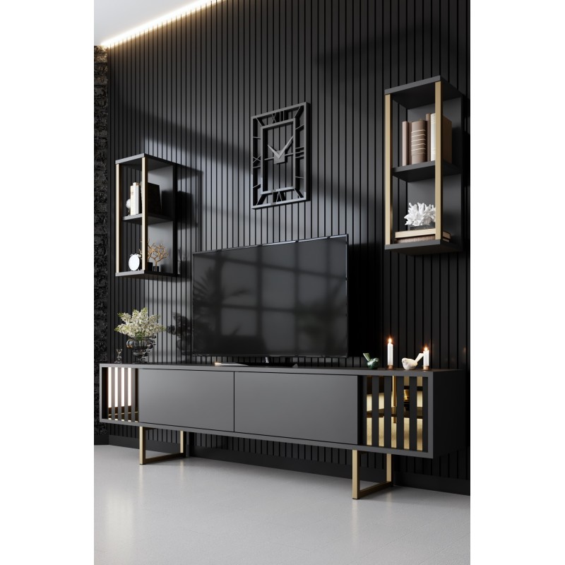 Hanah Home TV Unit Gold Line - Anthracite, Black Anthracite
Black