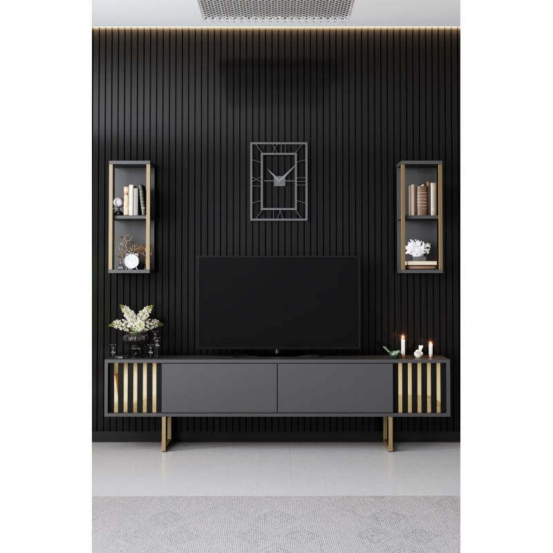 Hanah Home TV Unit Gold Line - Anthracite, Black Anthracite
Black