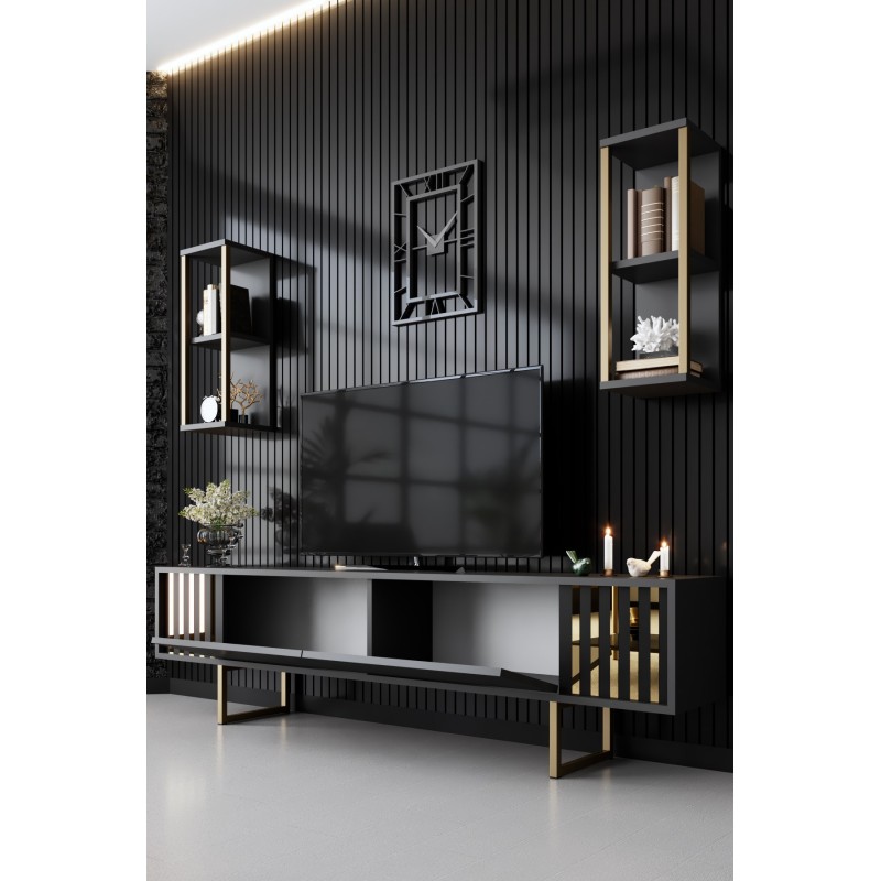 Hanah Home TV Unit Gold Line - Anthracite, Black Anthracite
Black