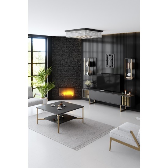 TV Unit Gold Line - Anthracite, Black Anthracite
Black Hanah Home TV Unit Gold Line - Anthracite, Black Anthracite
Black