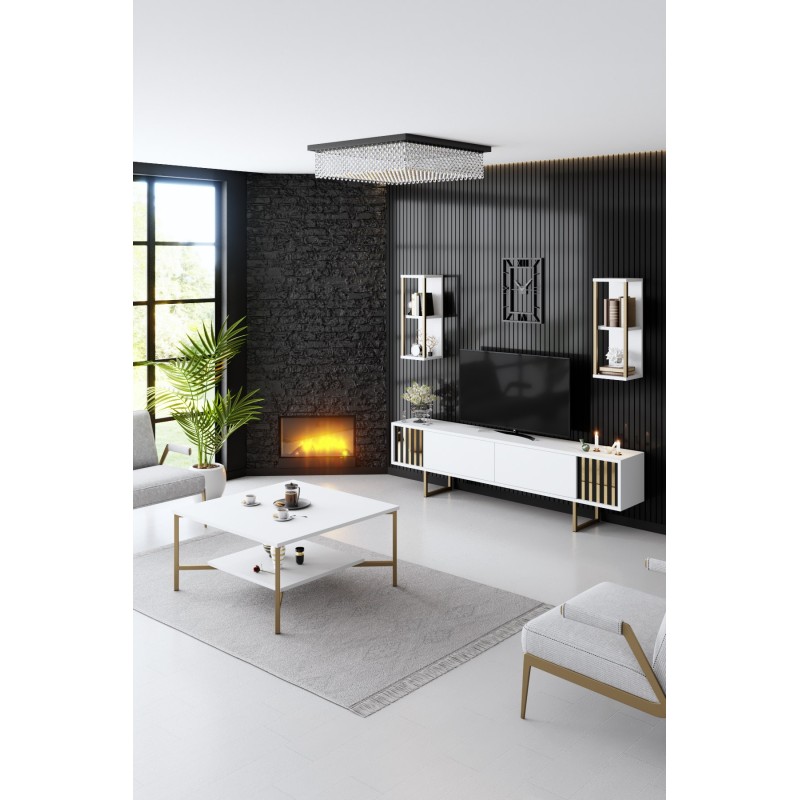 Hanah Home TV Unit Gold Line - White, Black White
Black