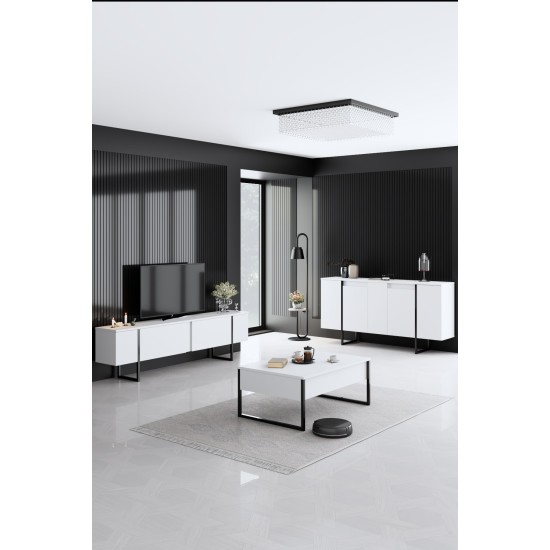 Σύνθεση Σαλονιού Luxe - Χρώμα Λευκό Μαύρο - 160x80x35εκ