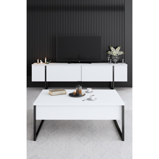 Σύνθεση Σαλονιού Luxe - Χρώμα Λευκό Μαύρο - 160x80x35εκ