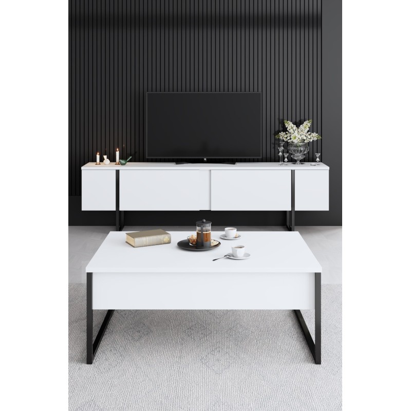 Σύνθεση Σαλονιού Luxe - Χρώμα Λευκό Μαύρο - 160x80x35εκ