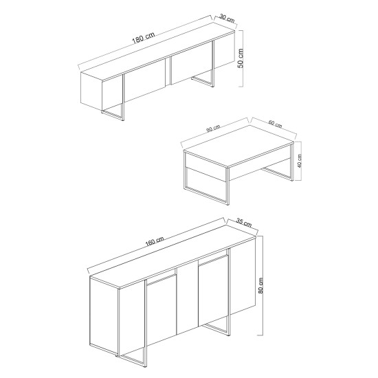 Σύνθεση Σαλονιού Luxe - Χρώμα Λευκό Μαύρο - 160x80x35εκ